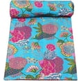 thumbnail image 1 of Indian Handmade Floral Print Kantha Quilt, Bedspread , Blanket Size ( King 108" x 108" ), 1 of 4