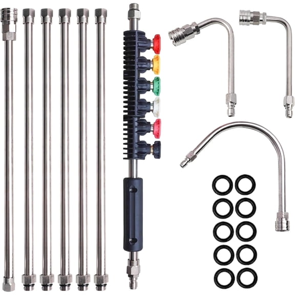 Pressure Washer Extension Wand, 10 Pack Power Washer Lance with 6 Atomization Nozzle Tips,1 Gutter Cleaner Attachment Curved Rod, 1/4" Quick Connect, 4000 PSI