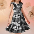 thumbnail image 6 of Nmnitkp Dresses for Girls Cute Summer Casual Floral Print Ruffle Short Sleeve Tiered Pleated Kids A-Line T-Shirt Dress Gray,5 Years, 6 of 8