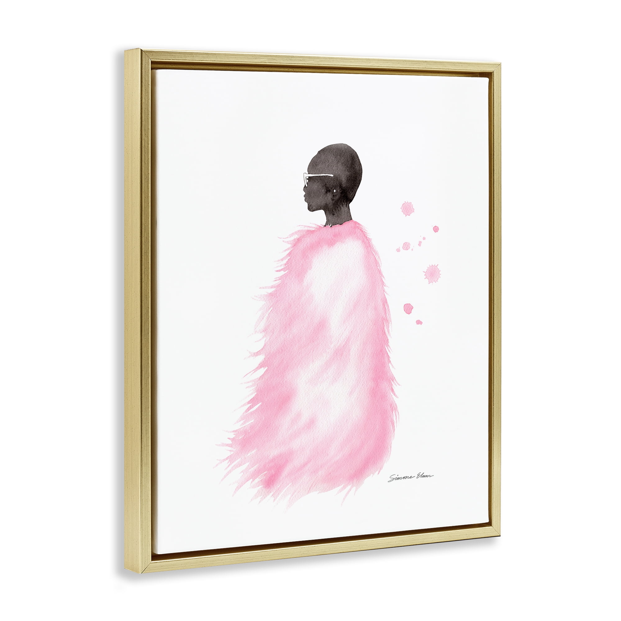 Stupell Industries Pink Fur Coat Portrait Gold Framed Floater Canvas Wall Art, design by Simone Elum