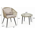 thumbnail image 4 of Dextrus 3-Piece Outdoor Patio Furniture Wicker Bistro Set, All-Weather Rattan Conversation Chairs for Backyard, Balcony and Deck with Soft Cushions, Glass Side Table Gray, 4 of 9