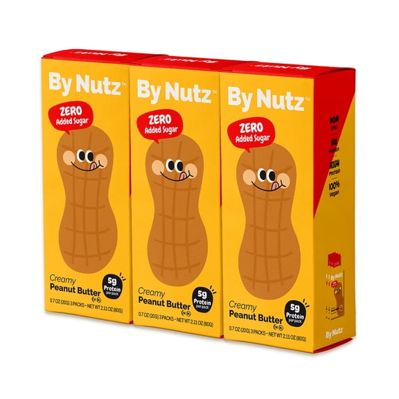 By Nutz Peanut Butter Squeeze Packs 20g x 9packs, High Oleic, No Added Sugar, High Protein