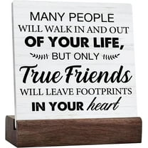 Rustic Only True Friends Will Leave Footprints in Your Heart Ceramic Table Sign Decor Friendship Wooden Box Signs with Sayings Desk Decoration Home Living Room Desk Shelf Decor Sign