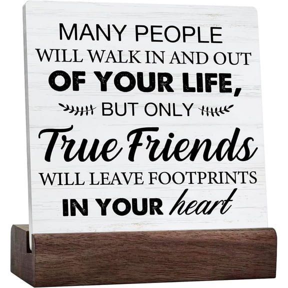 Rustic Only True Friends Will Leave Footprints in Your Heart Ceramic Table Sign Decor Friendship Wooden Box Signs with Sayings Desk Decoration Home Living Room Desk Shelf Decor Sign