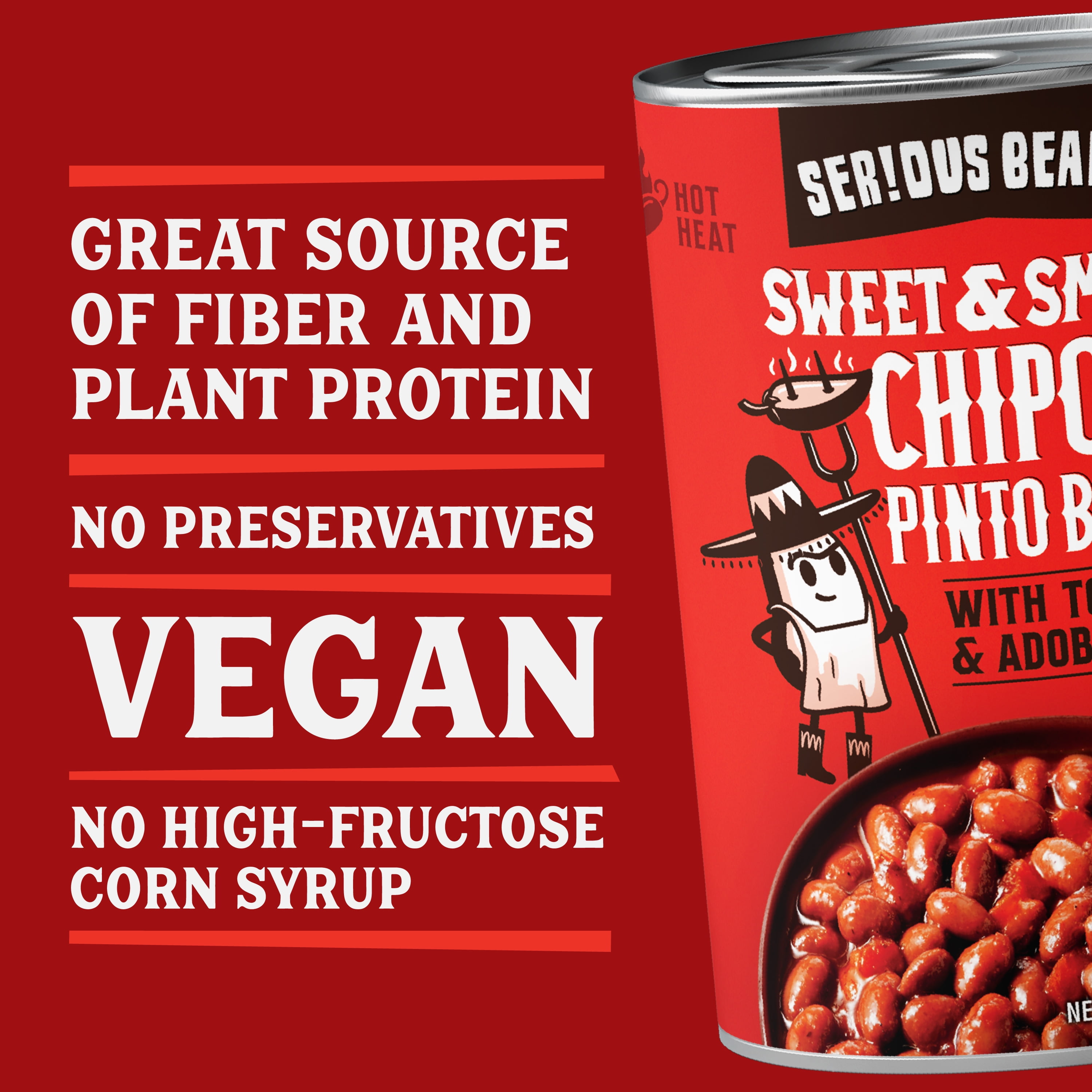 (12 Cans) Serious Bean Co Sweet and Smoky Chipotle Pinto Beans, 15.75 Oz