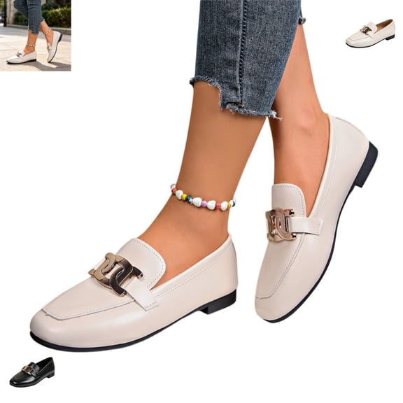 YOUYEDIAN Loafers for Women Versatile Low Block Heel Fashion Square Toe Comfy Flats Casual Outdoor Chain Deco Slip On Dress Shoes