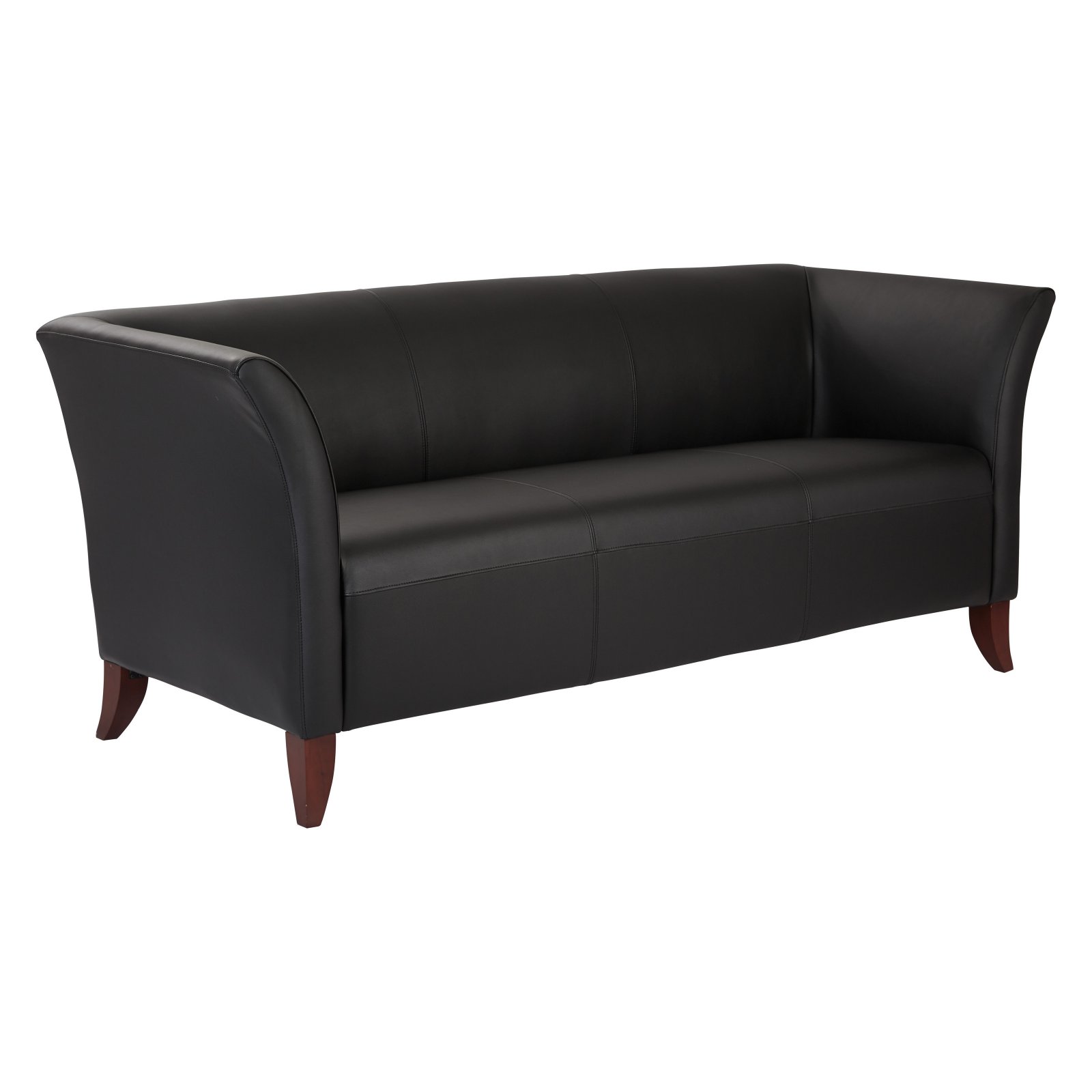 Faux Leather Sofa with Cherry, Shipped Assembled with Legs Unmounted