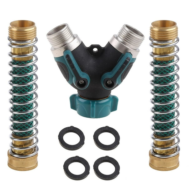 Red Divisor de manguera de 2 vías de 3/4 ", conector de manguera de jardín de 2 vías con 2 uds., protectores de resorte en espiral para manguera de jardín y 4 arandelas