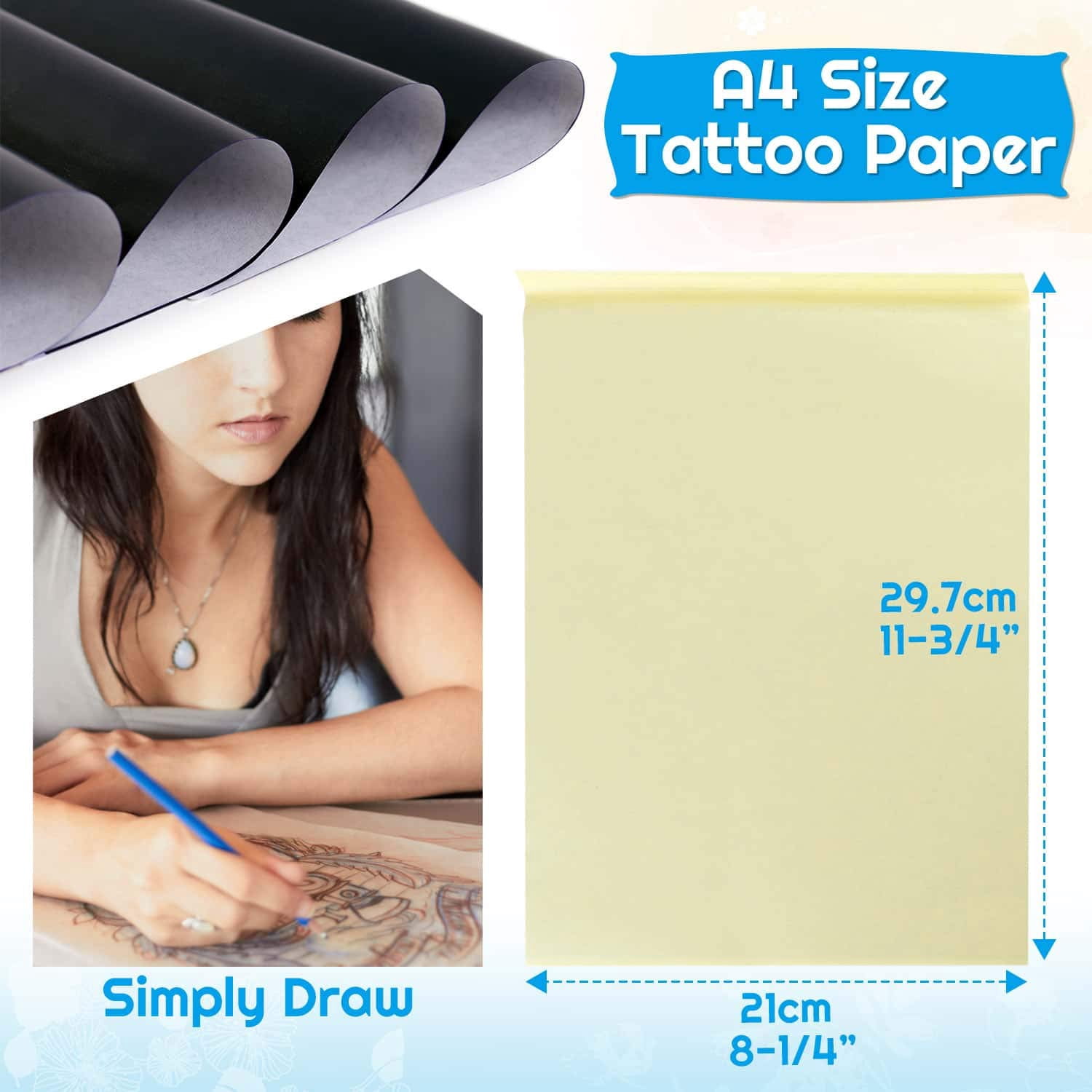 38 Sheets Tattoo Transfer Paper, Stencil Paper for Tattooing, 8 1/4" x 11 3/4
