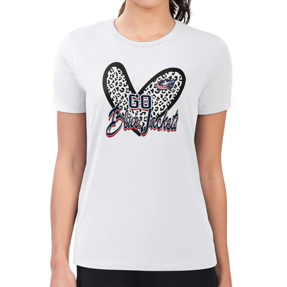 Women's G-III 4Her by Carl Banks White Columbus Blue Jackets Super-Slim Fit Lightweight Animal Print Heart T-Shirt