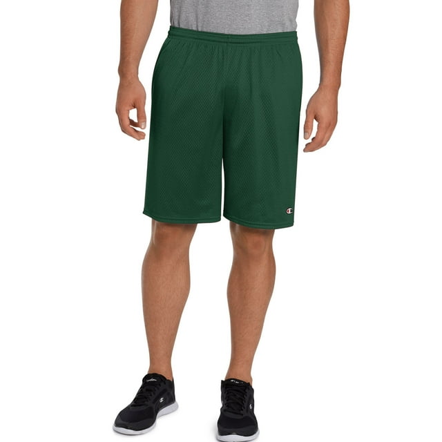 Champion Mens Long Mesh Shorts with Pockets, 2XL, Athletic Dark Green