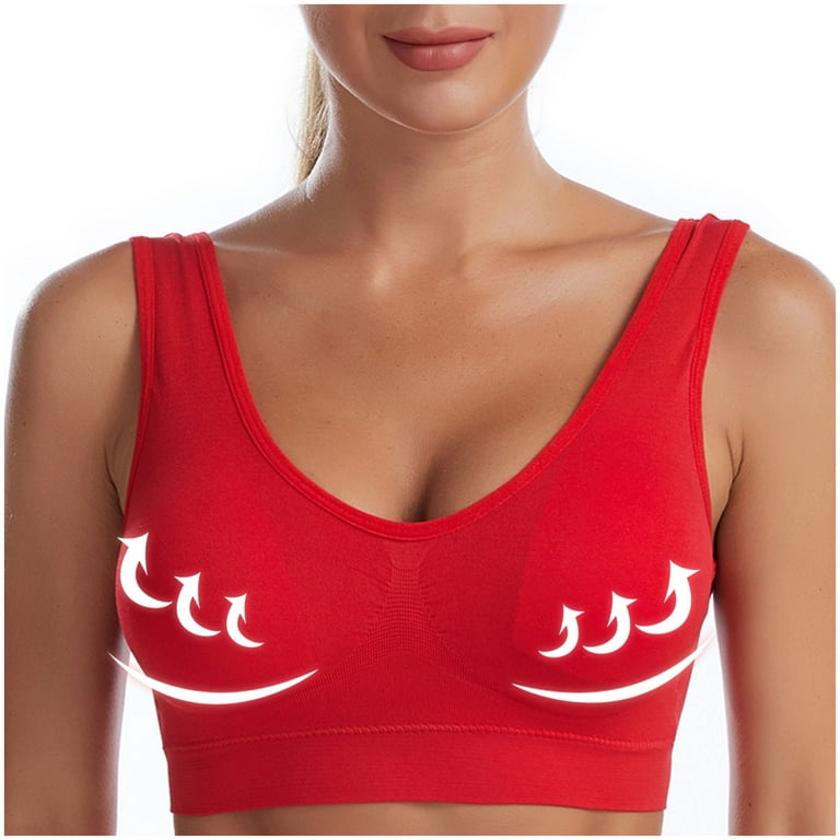 Odeerbi Wireless Lounge Bras for Women 2024 Traceless Comfortable One-piece  Vest Breathable Gathering Bra Underwear Red