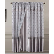 All American Collection New 2 Panel Elegant Embroidered Curtain with Attached Valance and Sheer Backing