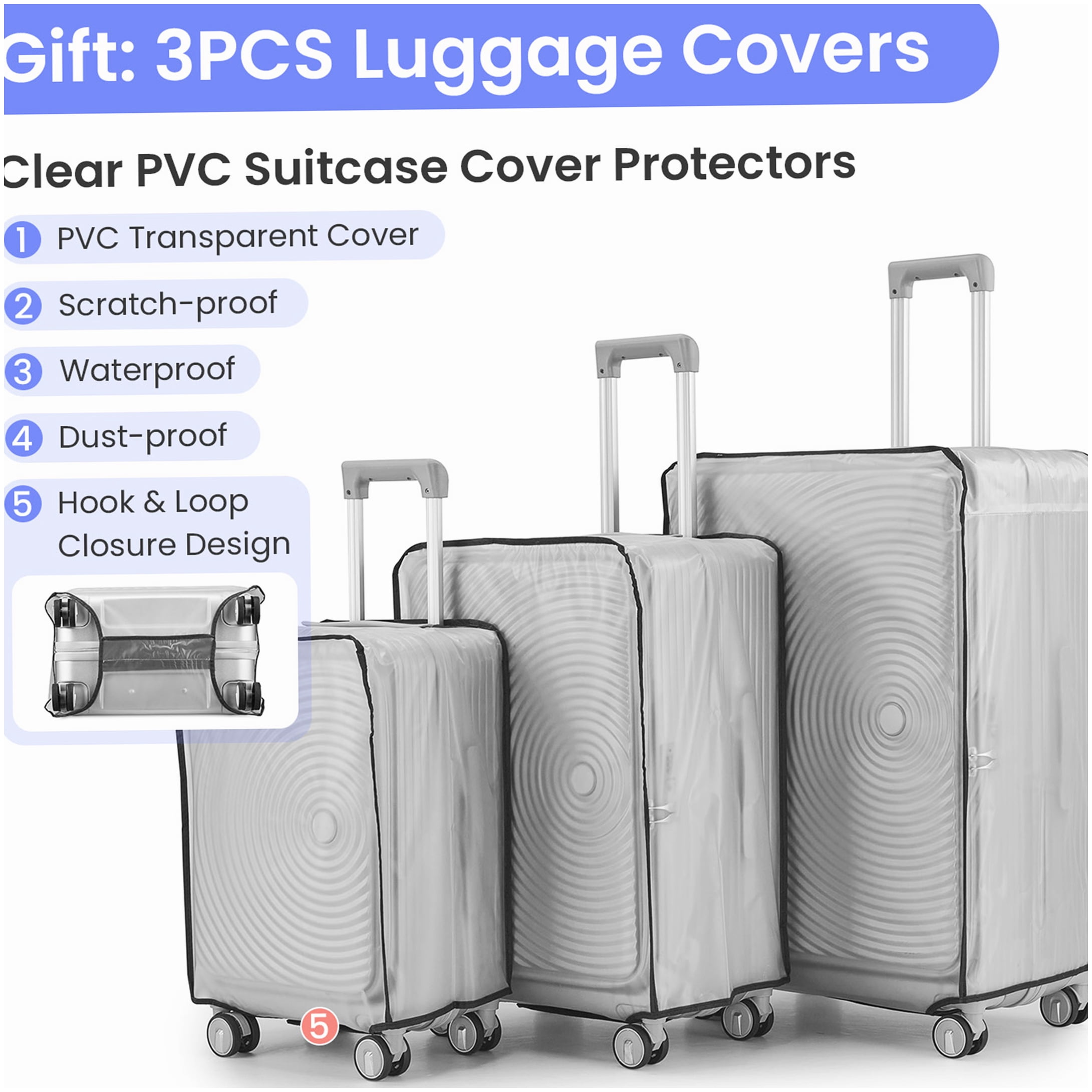 Expandable Lightweight Hardside Luggage 3-Piece Set with Spinner Wheels, TSA Lock & Laptop Sleeve, Silver