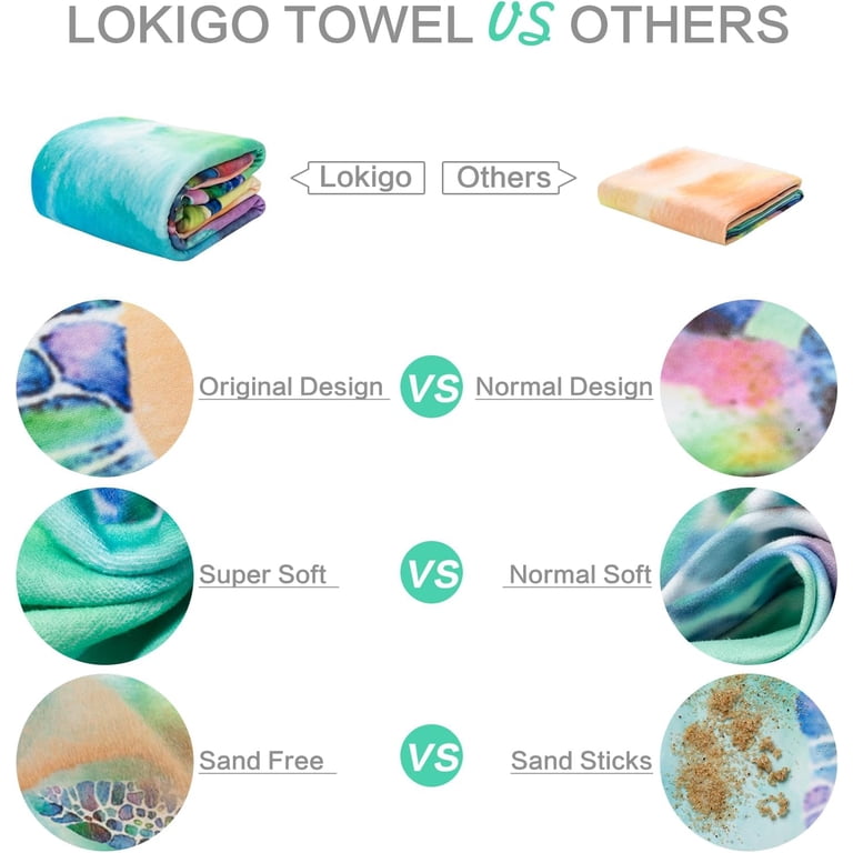 Lokigo Oversized Microfiber Beach Towel - 30" X 60", Quick Dry, Sand Free, Purple Coconut Tree Pattern For Pool, Travel, Gym