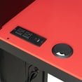 thumbnail image 3 of L-Shaped Dual Twin Size Loft Bed Frame with Power Outlet and TV Stand, Wooden Gaming Bed Frame with Storage Shelves and RGB LED Lights, Reversible Layout, Space-Saving, Mattress Not Included, Red, 3 of 9