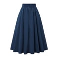 thumbnail image 2 of Women's Casual Pleated Midi Skirt with Pockets Elastic High Waist ALine Flowy Swing Skirt Blue M, 2 of 3