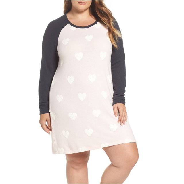 PJ Salvage Vestido camisero de pijama con estampado de corazones para mujer, rosa, 1X