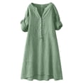 thumbnail image 5 of QUNYINEY Faux Cotton Linen Women Summer Dresses Casual Short Sleeve Midi A Line Dress Solid V Neck with Pockets Loose Fit Vacation Dresses, 5 of 6