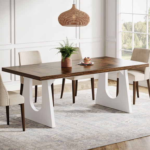Tribesigns Brown Wood 70.86 in. Pedestal Base Large Rectangular Dining Table Kitchen Table for Dining Room Seats 8