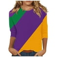 thumbnail image 2 of Cavosen Mardi Gras Womens T Shirts 3/4 Sleeve Carnival Color Block Striped Tops Round Neck Party Festival Blouse Comfy Trendy Holiday Shirts Dressy Party Funny T-Shirt Purple 3XL, 2 of 5
