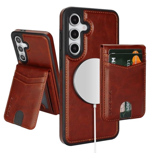 Funda tipo cartera SkyEagle Magsafe 2 en 1 para Galaxy S25 6.2, color marrón