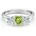thumbnail image 3 of Gem Stone King 14K White Gold Green Peridot & White Lab Grown Diamond 3-Stone Engagement Ring | 1.09 Cttw | Round 5MM and 4MM | Three Stone Wedding Anniversary Promise Ring for Women (Size 7), 3 of 6