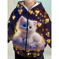 thumbnail image 6 of Girls Cute Cartoon Cat Print Zip Up Hoodie Jacket, Kids Full Zip Long Sleeve Hooded Coat for Fall Daily Casual Outdoor Wear(Blue,13-14 Years), 6 of 9