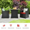 thumbnail image 4 of Gymax Ensemble Bistro en Osier pour Patio 3 Pcs Ensemble de Table à Manger en Rotin PE avec Coussins Rouges, 4 of 10