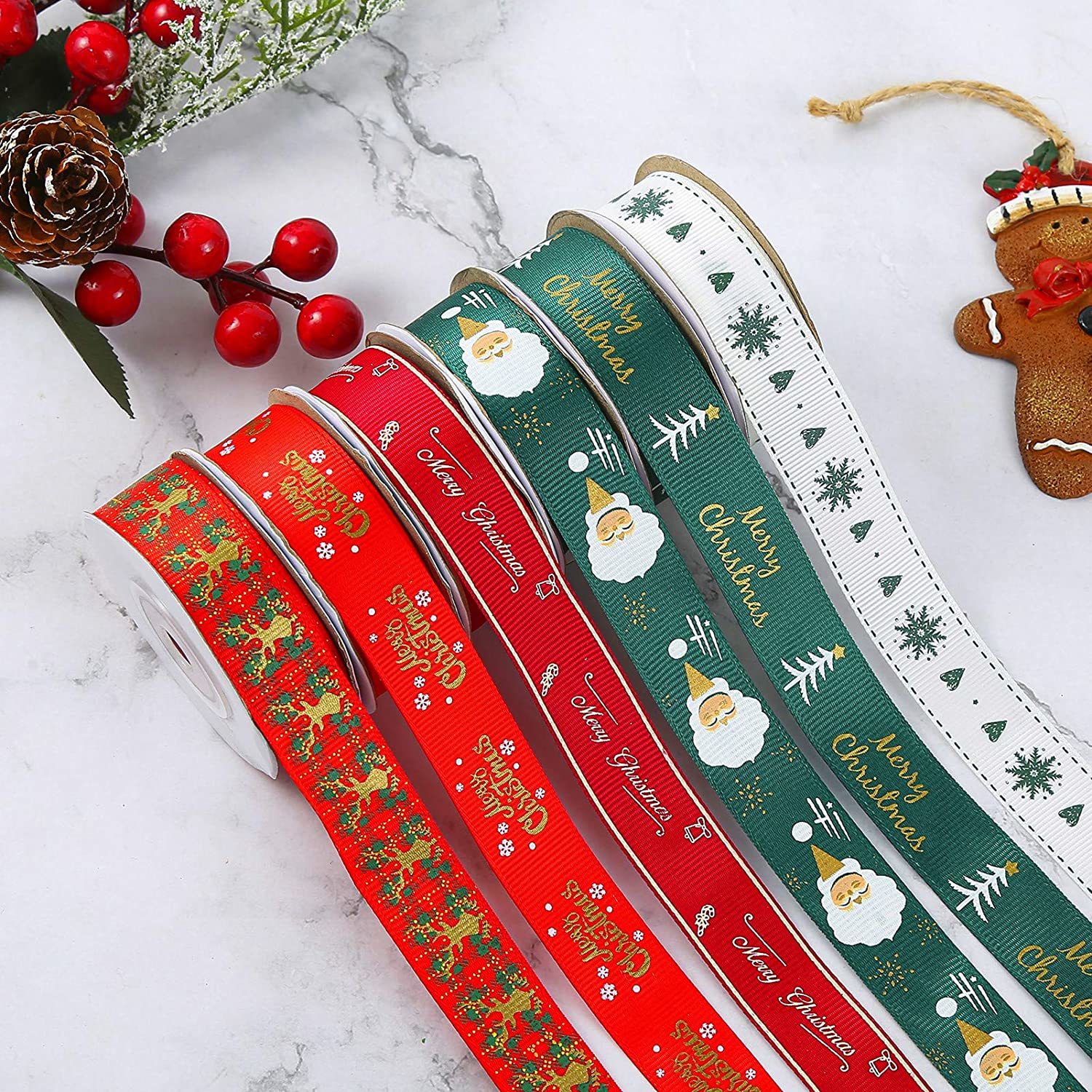 Christmas Ribbon, Satin Ribbons for Crafts Decorations, Xmas Ribbon Set for Christmas Gift Box 