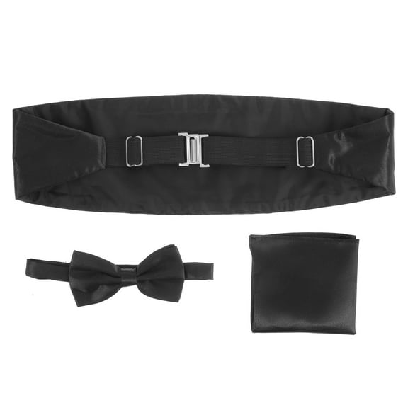 BESTONZON Mens Extra Wide Black Satin Cummerbund Prom 3Pcs