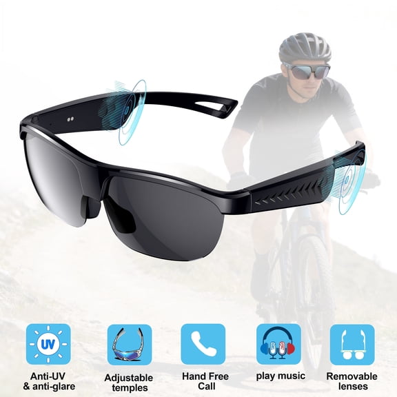 ZYQEEE Smart Sports Glasses,Polarized Bluetooth Sunglasses for Men,Built-in Mic & Open-Ear Speakers,Voice Assistant,Replaceable Lenses Sports Sunglasses for Running,Cycling,Motorcycle Riding,Black