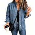 thumbnail image 2 of uublik Women Jean Jacket Blue Casual Long Sleeve Button Down Denim Jacket Fall Coat, 2 of 7