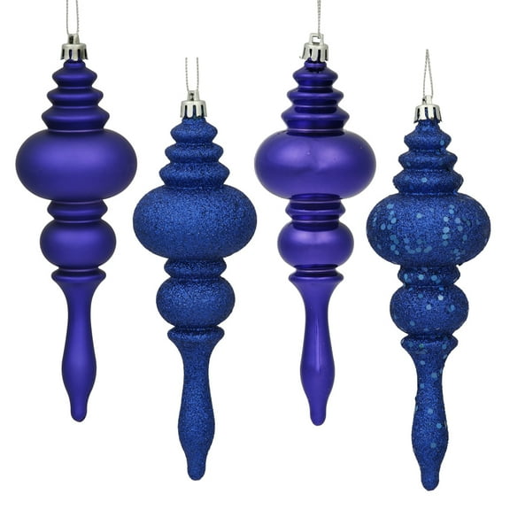 Vickerman 7" Cobalt Blue 4-Finish Finial Ornament, 8 per Box
