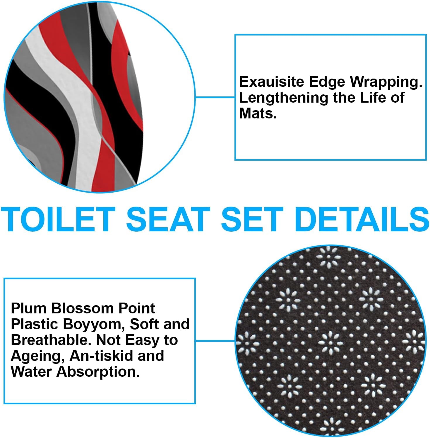 4Pcs Pink Shower Curtain Sets with Non-Slip Rugs, Toilet Lid Cover and Bath Mat, Black and Gray Bathroom Decor Set Accessories Fabric Waterproof Shower Curtains with 12 Hooks, 72 x 76 Inch