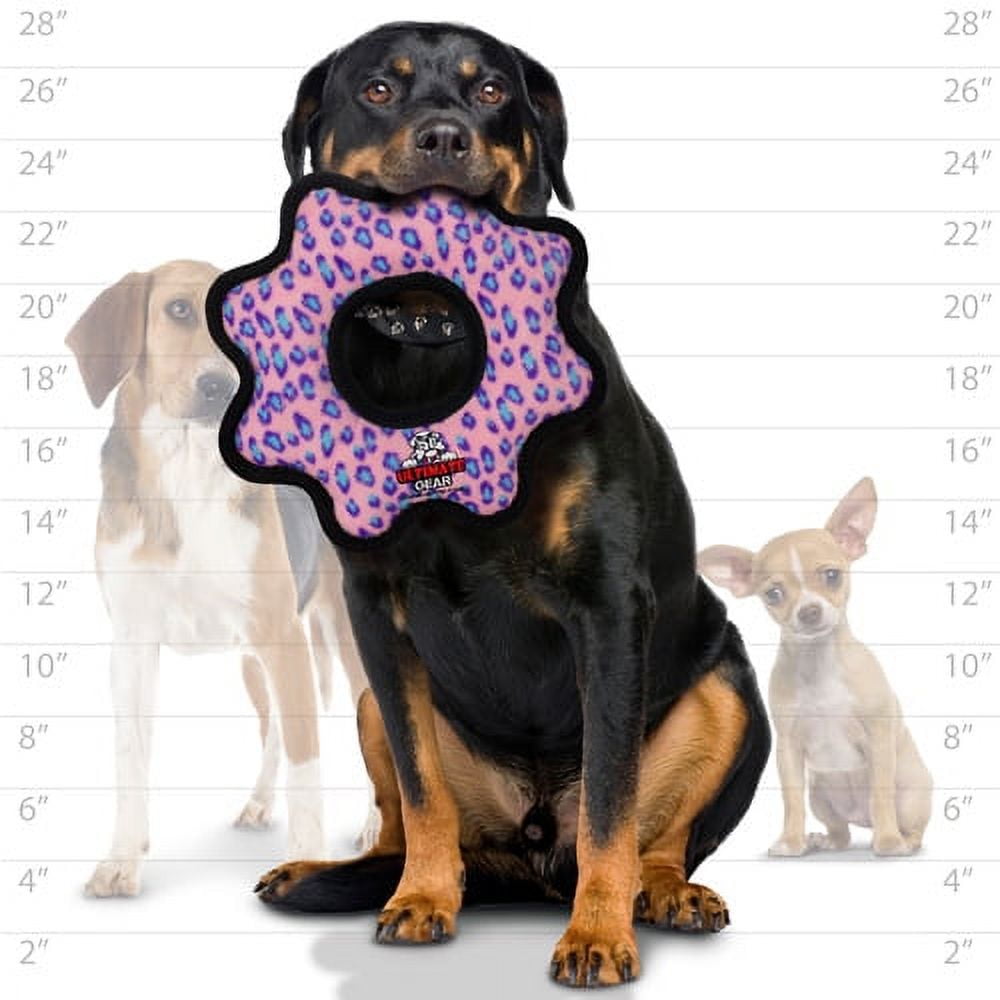 TUFFY® Ultimate Gear Ring Pink Leopard, 2-Pack, Durable Plush Squeaky Dog Toys