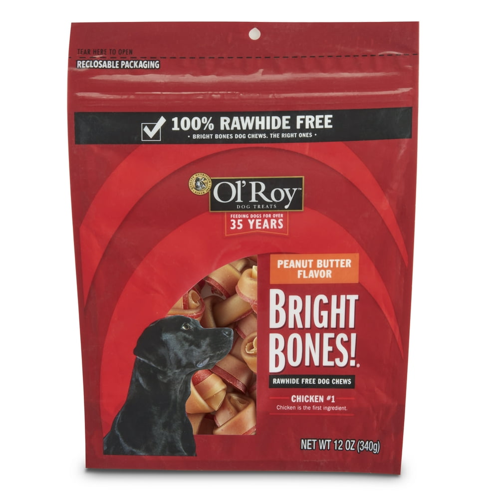 Ol' Roy Bright Bones RawhideFree Dog Chews, Peanut Butter Flavor, 12