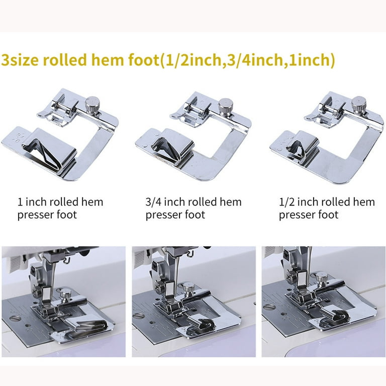 9pc Rolled Hem Pressure Foot Sewing Machine for Singer Brother Low Shank Adapter