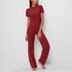 thumbnail image 2 of Tops de Manga Larga de Mujer Casual Color Sólido Cuello Redondo Manga Corta Y Vendaje Elástico Pantalones de Cintura Poliéster, Traje Deportivo Casual, 2 of 6