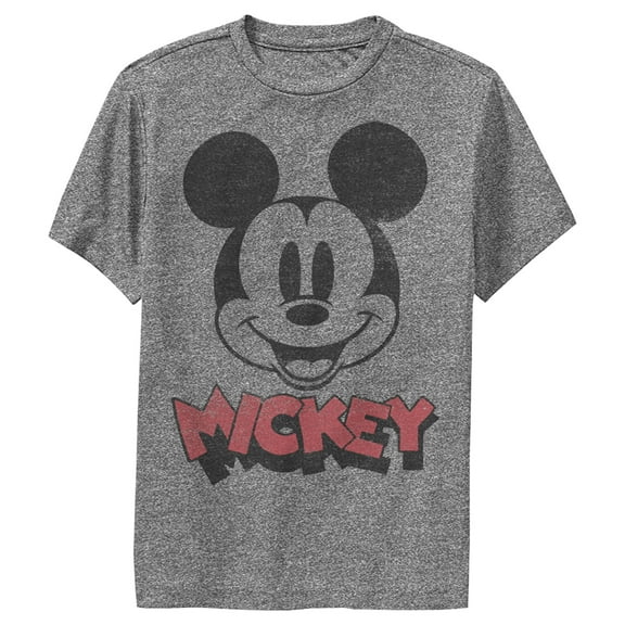 Boy's Mickey & Friends Mickey Mouse Retro Headshot  Performance Graphic Tee Charcoal Heather X Large
