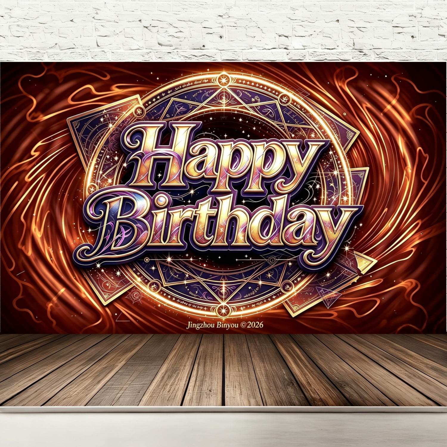 Anime Trading Card Duel Happy Birthday Backdrop 71" x 43", Golden Magic Circle TCG Theme Party Decorations Banner with Grommets & String for Teens Adults
