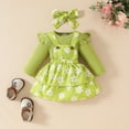 thumbnail image 5 of Gpaecead Infant Baby Girl Christmas Flower Print Overall Dress Outfits Fall Winter Ruffle Romper Bow Tie Suspender Skirt Headband Sets Green, 5 of 9
