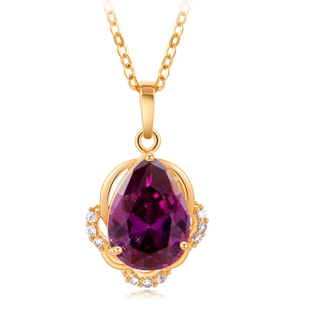 Collar con colgante de circonita grande, elegante y a la moda, ideal para San Valentín, Día de la Madre, cumpleaños, para mujeres y niñas (morado).