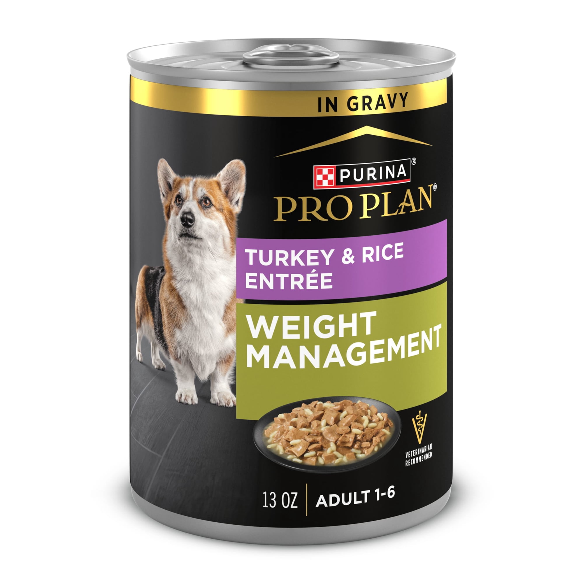 Purina Pro Plan Weight Management Wet Dog Food Turkey and Rice Entree in Gravy, 13 oz Can, 12 Pack
