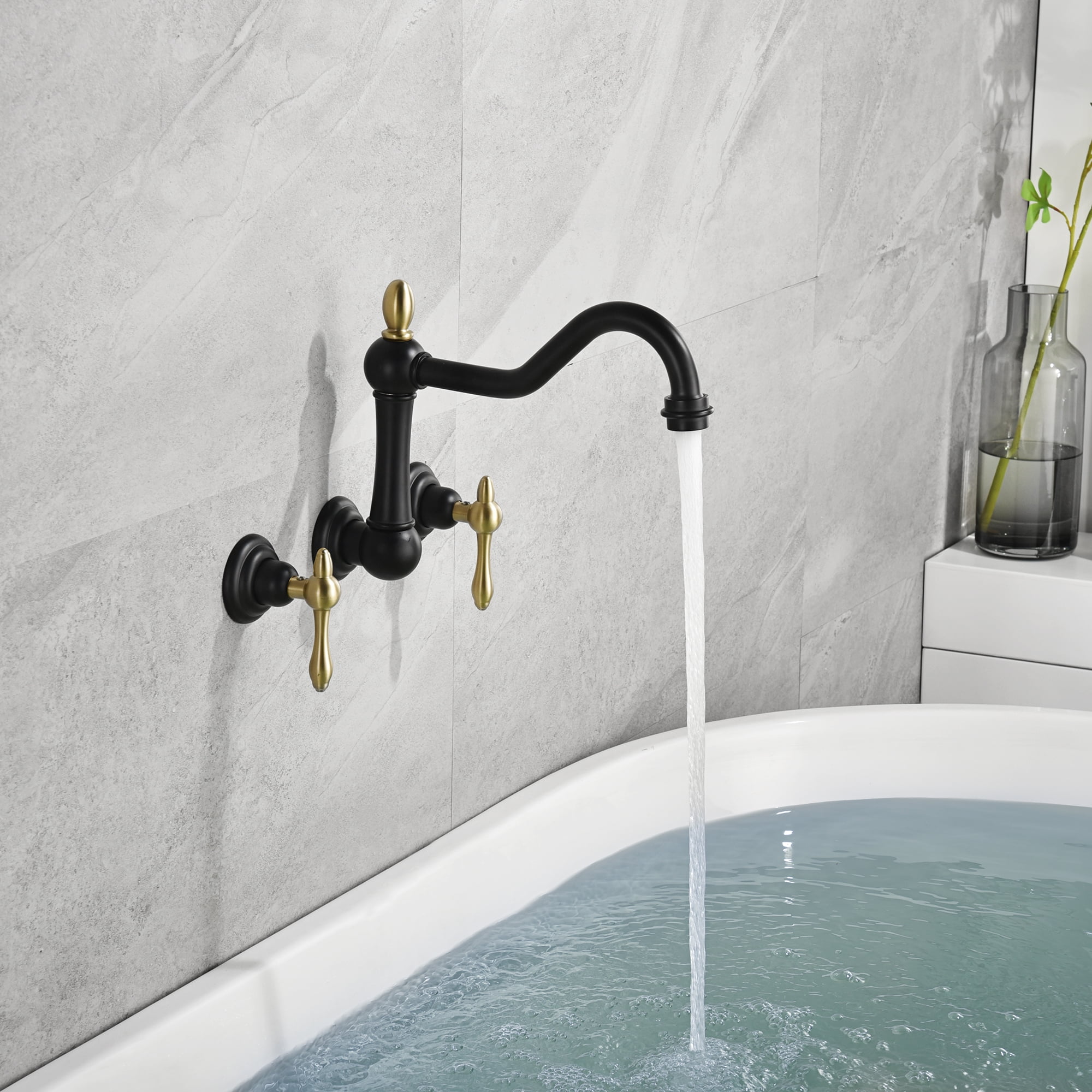 sumerain Wall Mount Bathtub Faucet Matte Black Tub Filler Vintage Leg clawfoot Tub Faucet