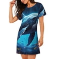 thumbnail image 2 of Easygdp Colorful Ocean Whale Camisón de manga corta para mujer, informal, estampado, 2 of 6