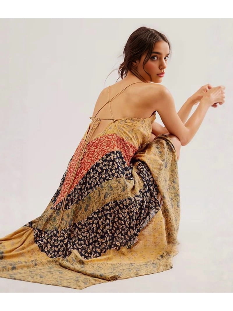 Women Y2k Floral Smocked Maxi Dress Shoulder Tiered Ruffle Midi Sun Dress Boho Casual Beach Long Dresses Yellow L Women Y2k Floral Smocked Maxi Dress Shoulder Tiered Ruffle Midi Sun Dress Boho Casual Beach Long Dresses Yellow L
