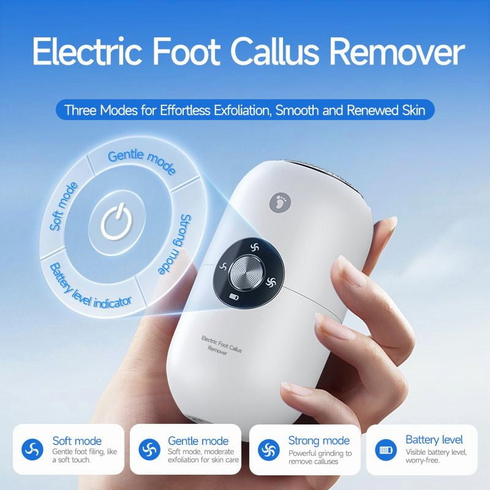 Wireless Electric Foot Callus Remover, 3-Speed Adjustable Foot File with Stainless Steel Heads, Portable & Rechargeable Foot Grinder for Dead Skin Removal, IPX6 Waterproof, Includes 2 Grinding Heads