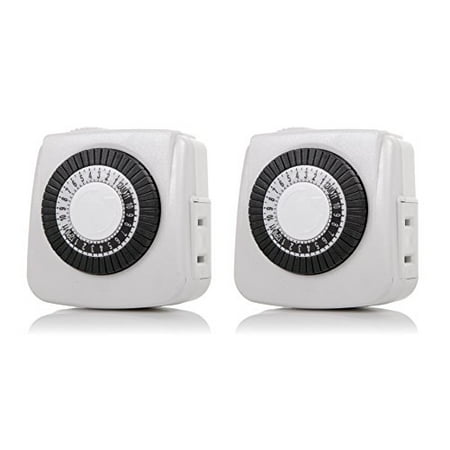 Century Mini Indoor 24-Hour Mechanical Outlet Timer, 2 Prong, 2-Pack