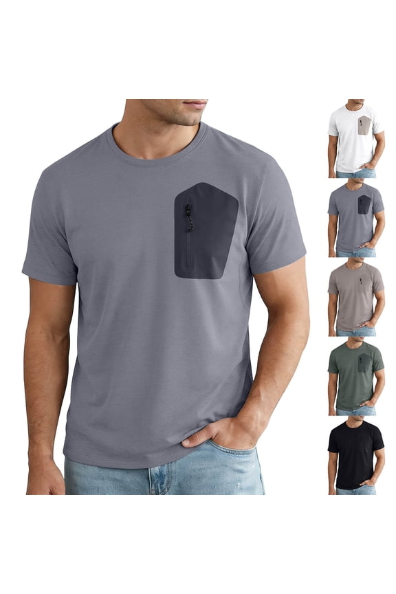 Men's Sport T-Shirt Nylon Spandex | Performance Tee Quick Dry Round Neck Short Sleeve Zipper Pocket Solid Color Top Breathable Moisture Wicking Workout Gym Running | Zenithor,Coffee XL